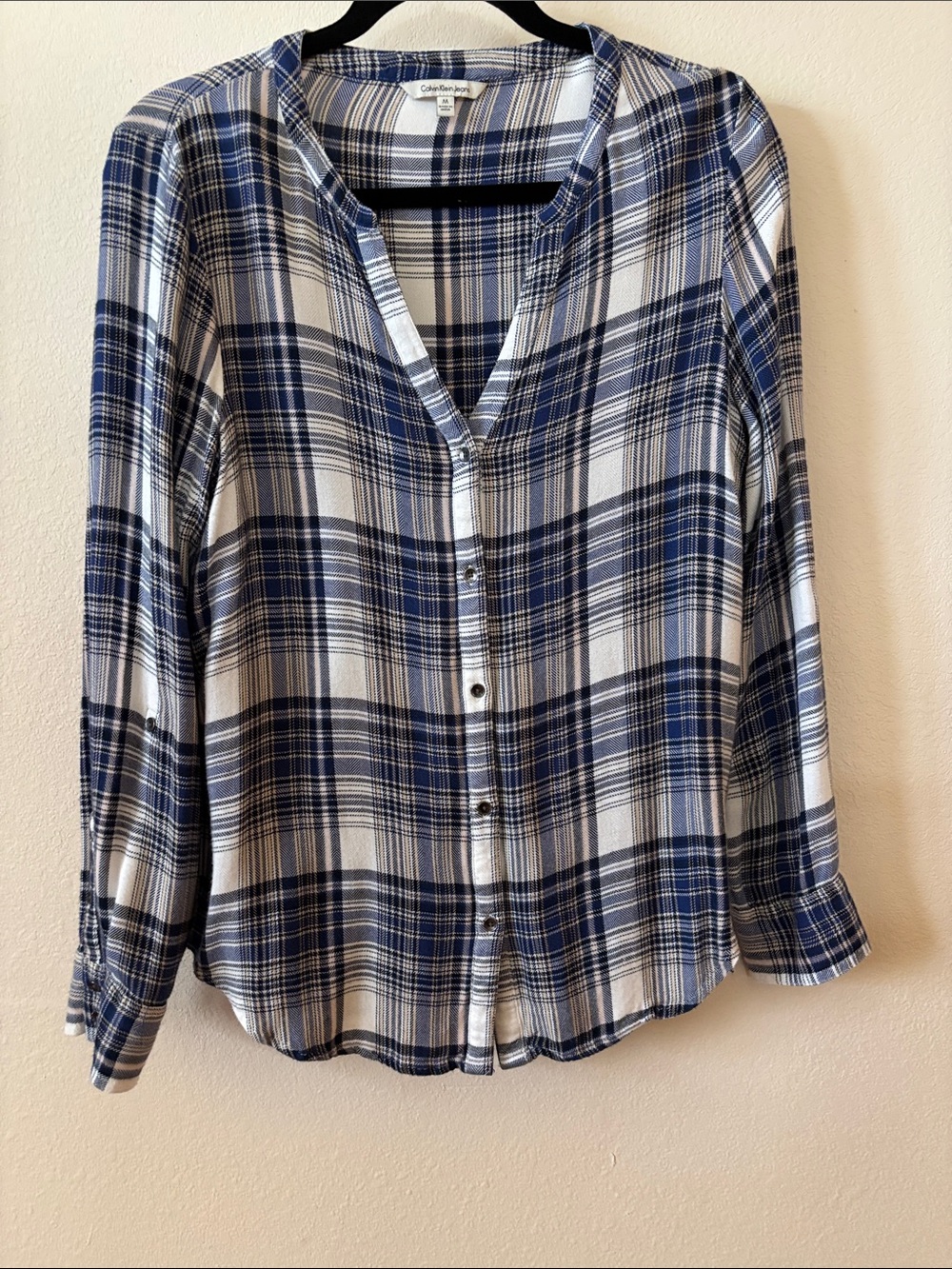 Calvin Klein Jeans Navy and White Plaid Button-Down Shirt